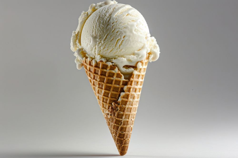 Ice cream scoop on waffle cone ice cream dessert creme.