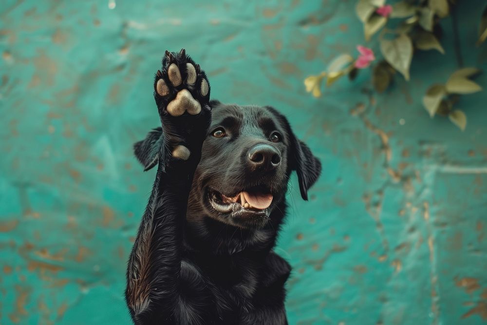 Labrador giving high five animal canine mammal.