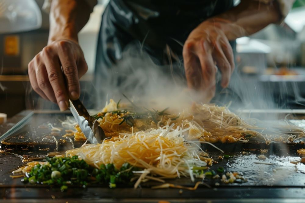 Making Okonomiyaki cooking person adult.