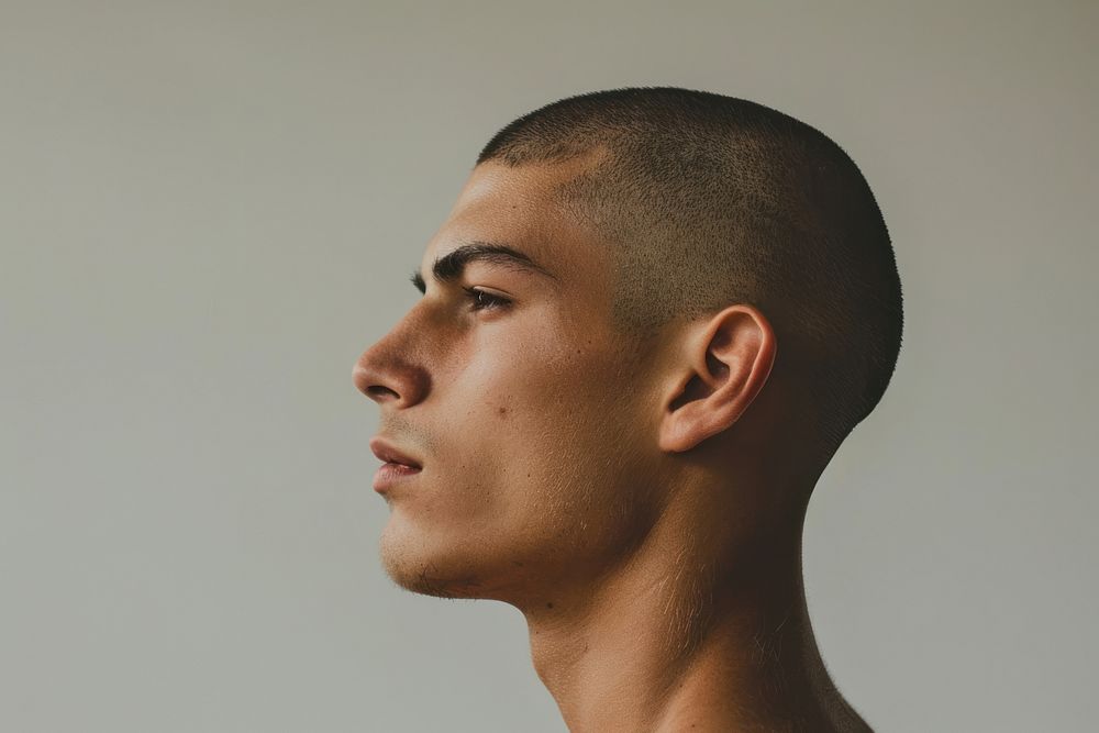 Man with shaved hair photo photography portrait.