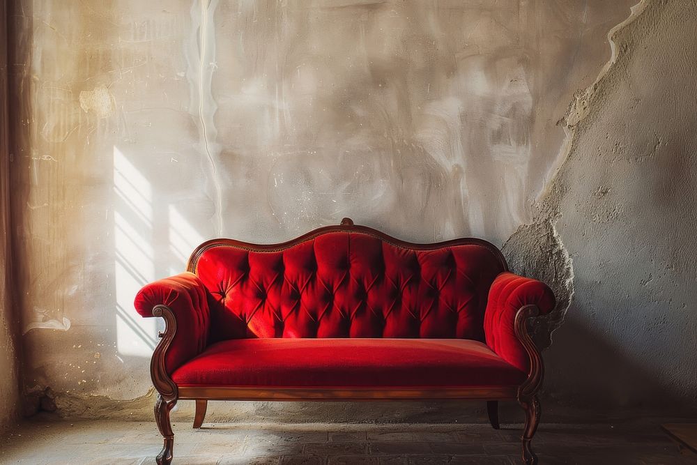 Vintage red settee furniture armchair couch.