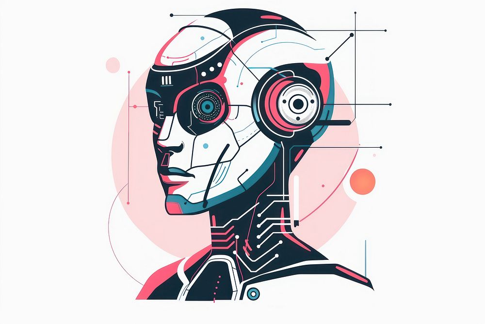 Robot head flat illustration art graphics person.