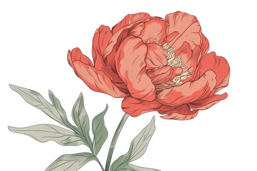 Red peony flat illustration art illustrated carnation.