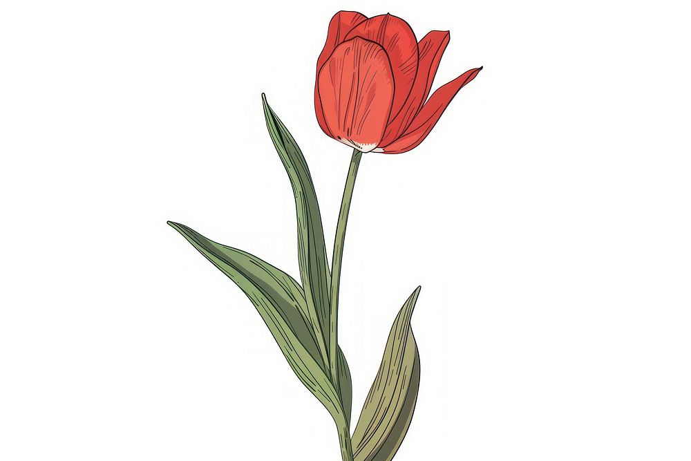 Red tulip flat illustration art blossom flower.