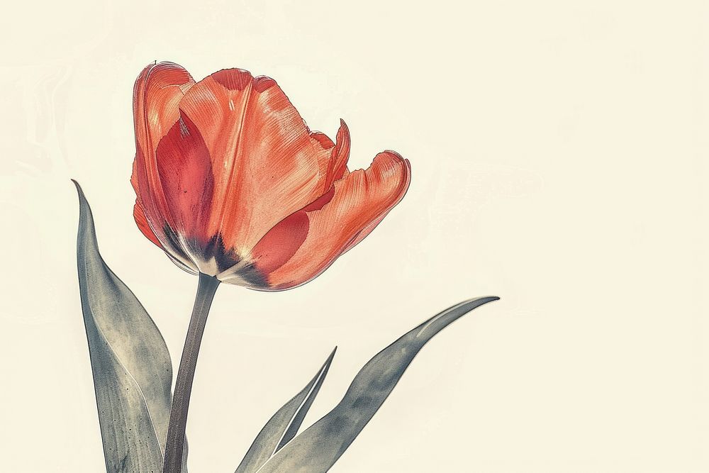 Red tulip art painting blossom.