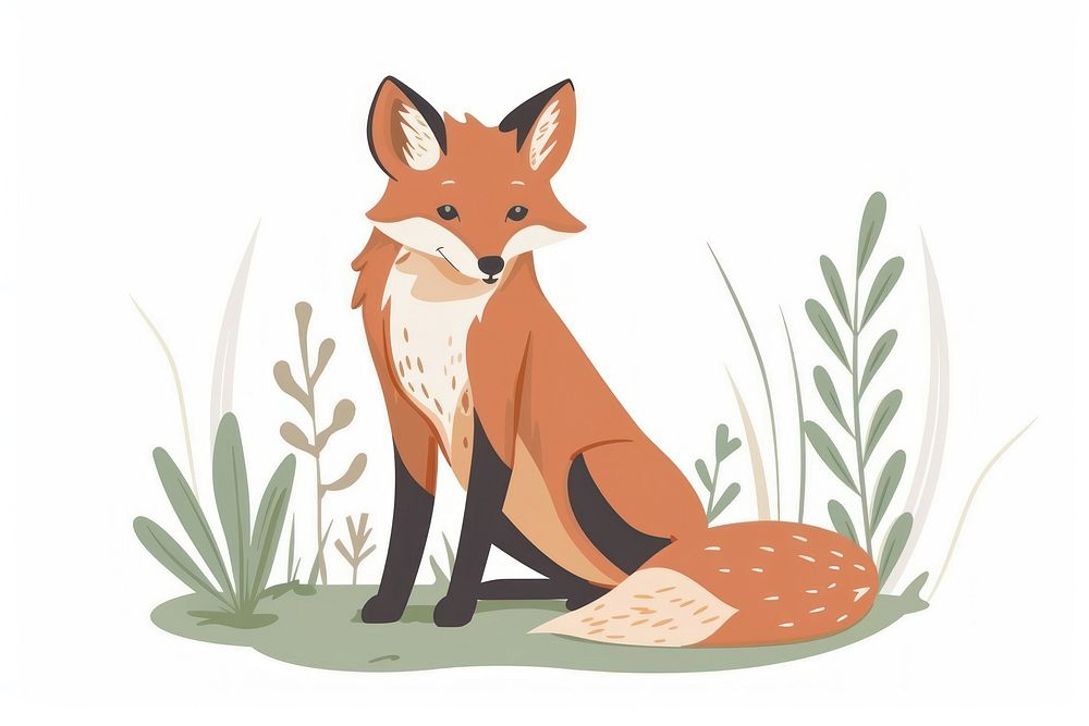 Wild red fox flat illustration wildlife kangaroo wallaby.