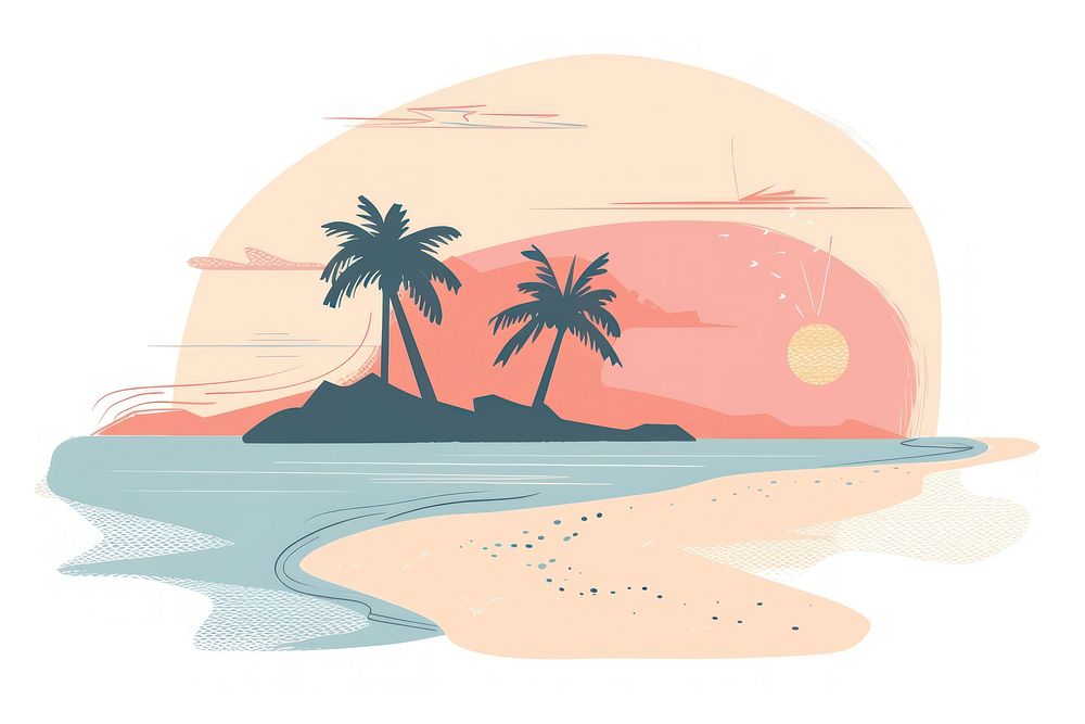 Tropical island flat illustration art shoreline painting.