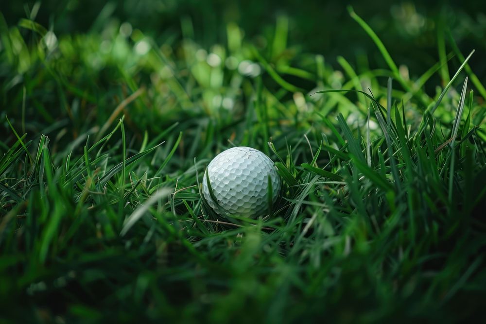 Golf ball on green grass outdoors nature sports.