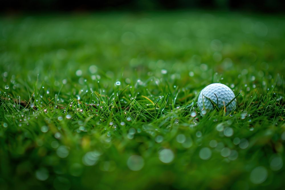 Golf ball on green grass outdoors nature sports.
