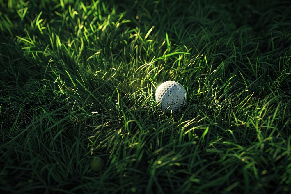 Golf ball on green grass outdoors sports plant.