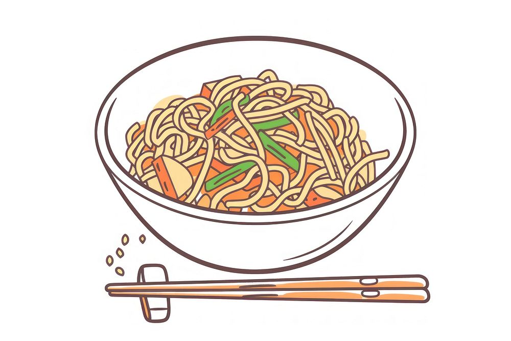 Yakisoba flat illustration chopsticks noodle food.