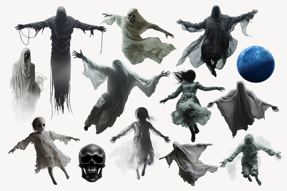 Halloween haunting spirits design element set