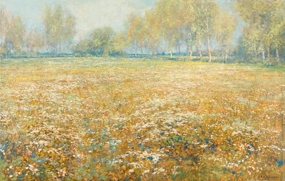 Meadow in Bloom (1913) by Egbert Rubertus Derk Schaap. Original public domain image from The Rijksmuseum. Digitally enhanced…