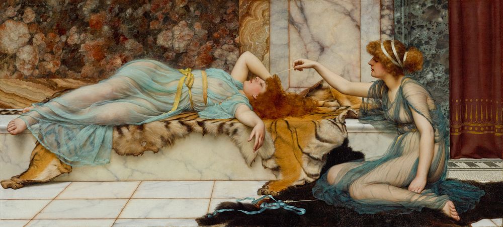 Mischief and Repose by John William Godward. Original public domain image from Getty Museum. Digitally enhanced by rawpixel.