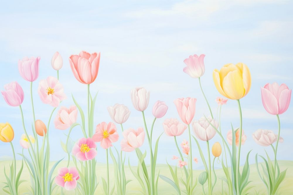 Tulip flower border flowers tulips painting.