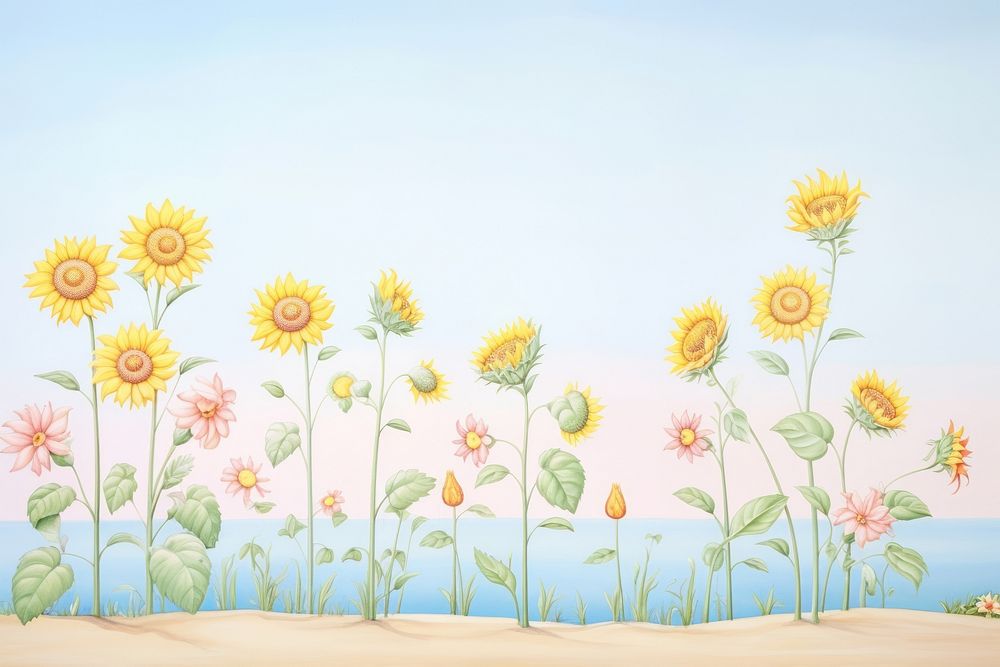 Painting of sunflower border sunflowers backgrounds landscape.