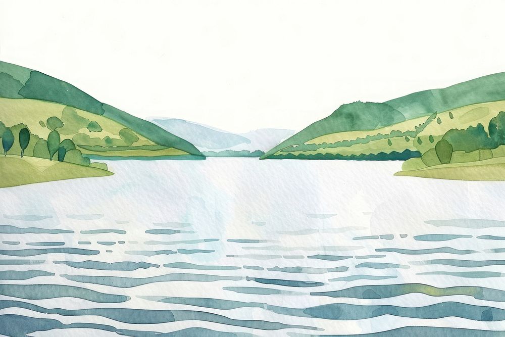 Water illustration watercolor landscape.