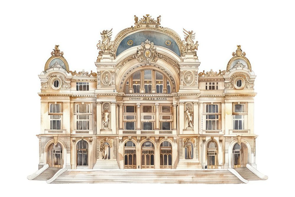 Opera Garnier illustration watercolor building.