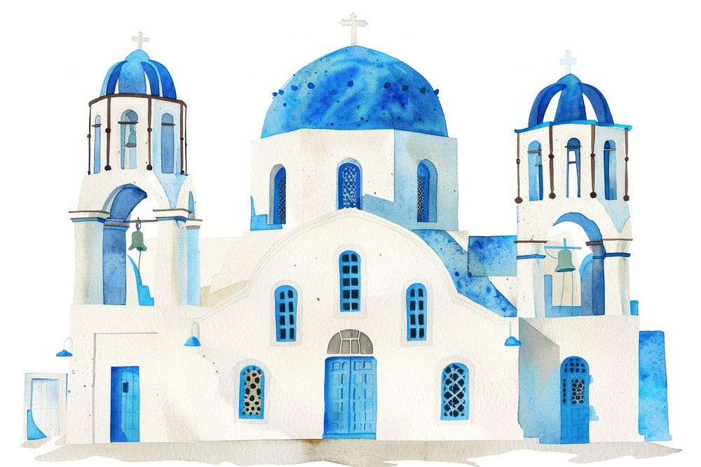 Santorini architecture illustration watercolor.