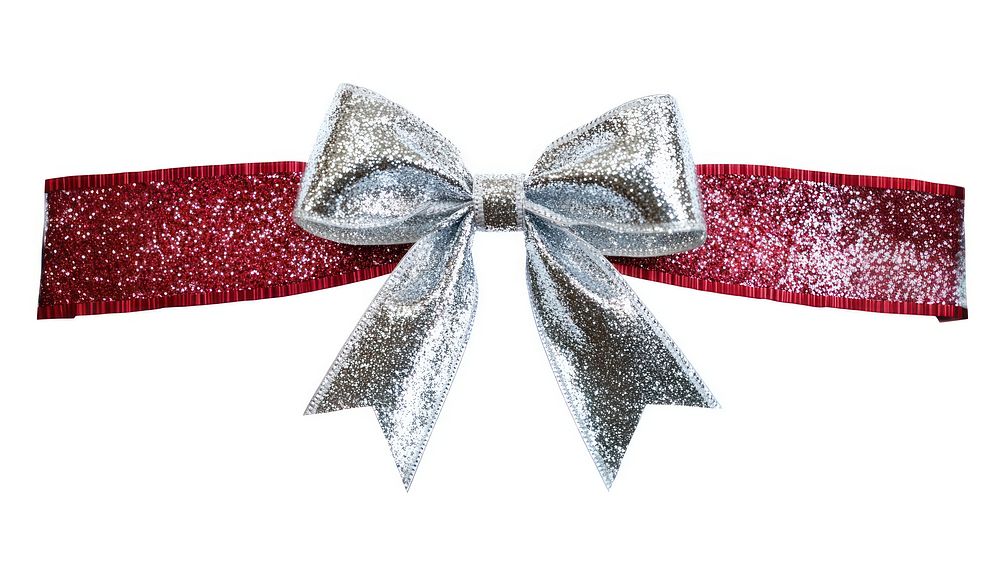 A sparkling silver ribbon tie bow red.