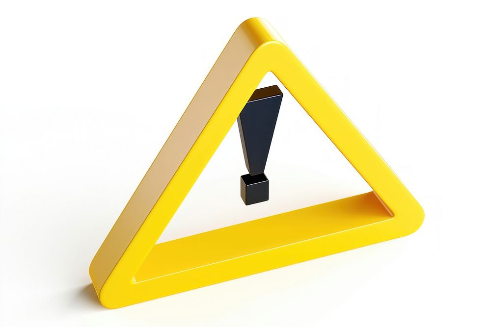 3D rendering of an icon depicting a yellow triangle exclamation symbol mark.