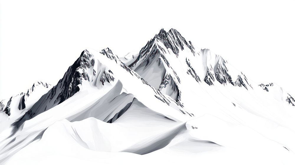 Snow-capped mountain peaks illustration scenery nature.