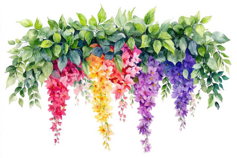 Hanging flower bushes flowers illustration watercolor.