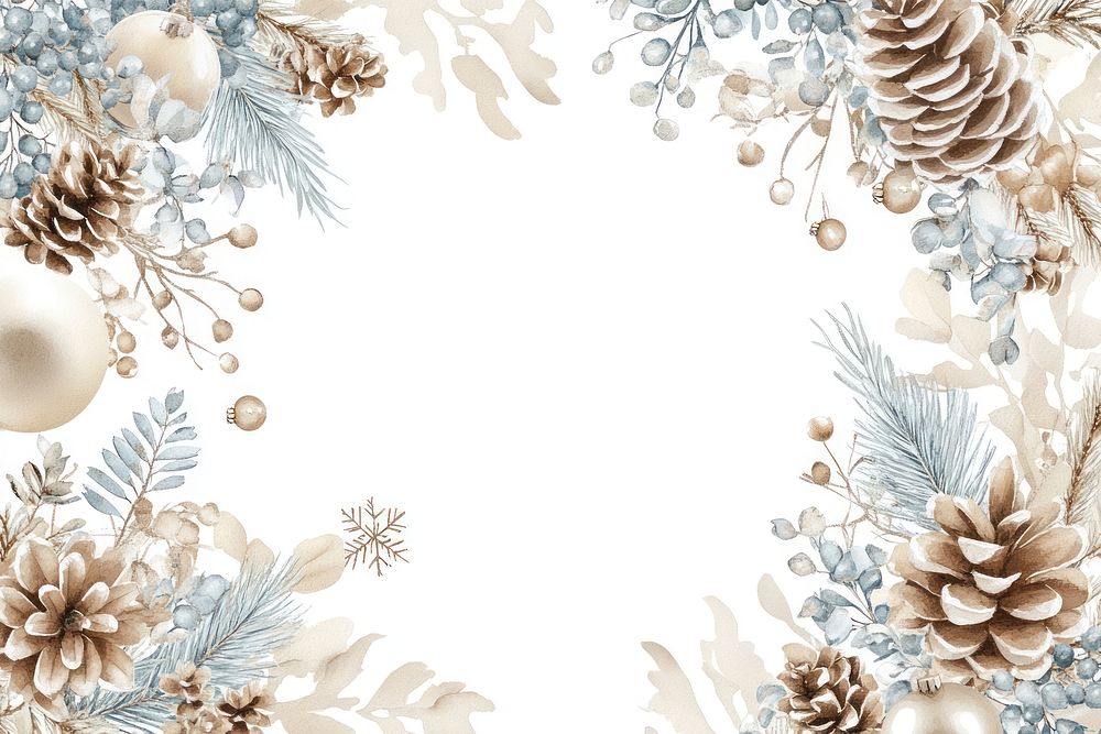 Watercolor pastel light blue and beige winter wreath with snowflakes design illustration accessories.