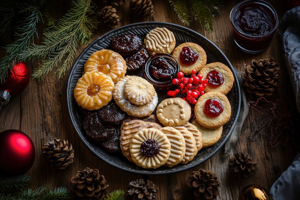 Holiday cookies festive plate confectionery.