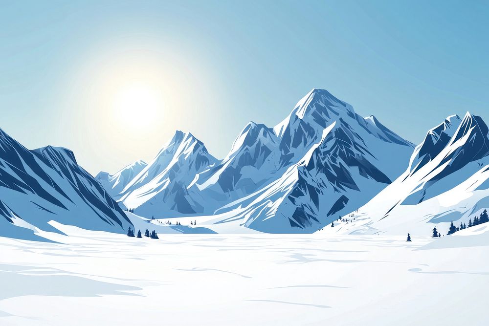 Snowy mountains peaks snow illustration.