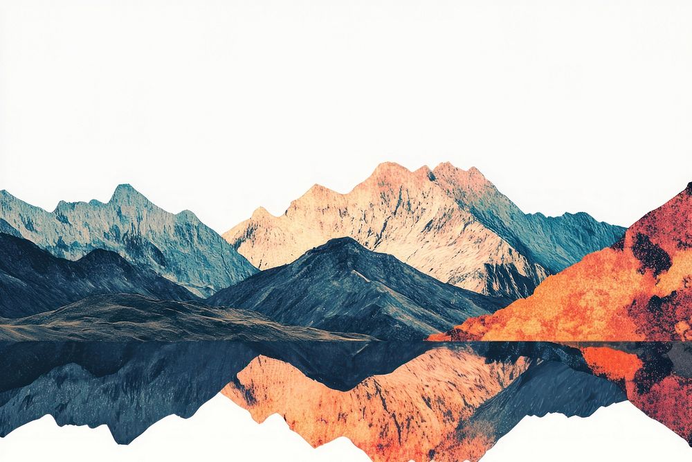 Mountains collage retro border nature landscape scenery.