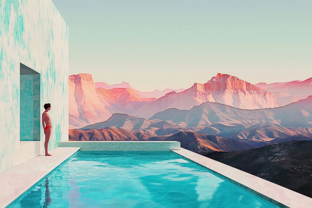 Large swimming pool architecture mountains nature.