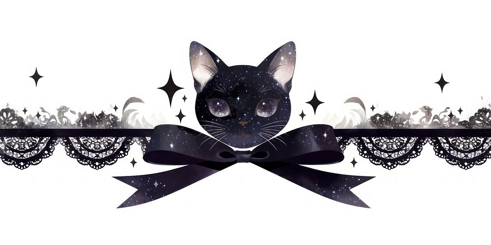 Devil cat border ribbon black.