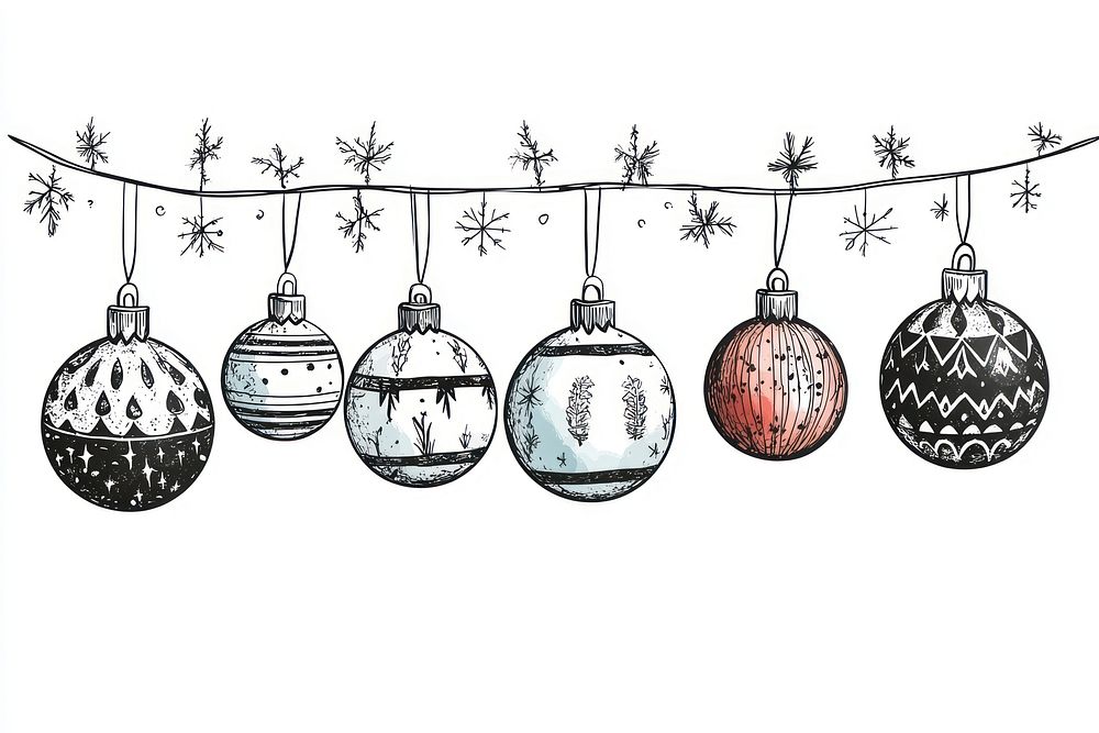 Hand drawn christmas baubles illustration decoration accessories.