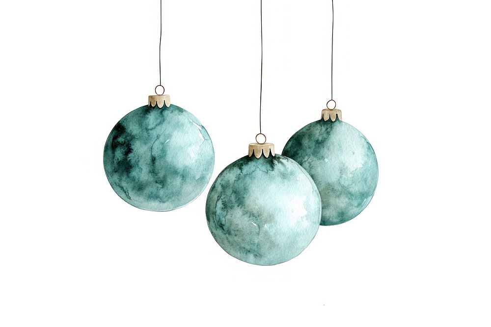 Watercolor christmas ornaments hanging illustration green accessories.