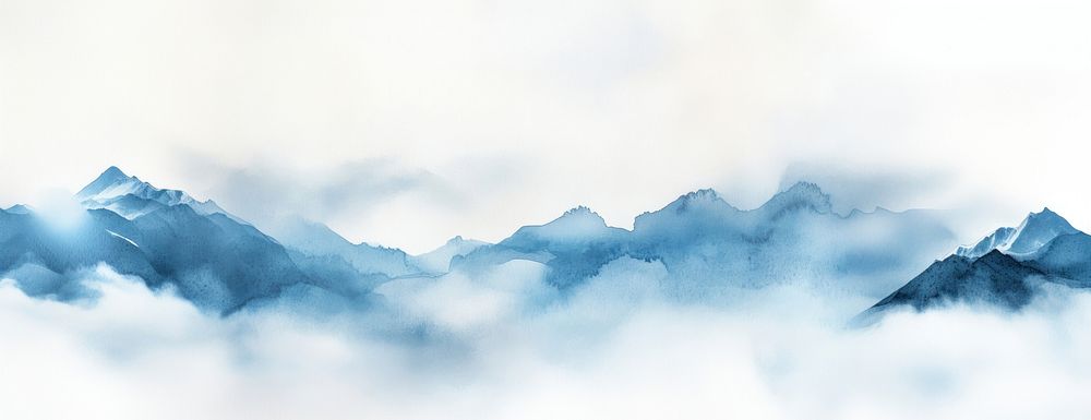 Watercolor landscape mountains nature.