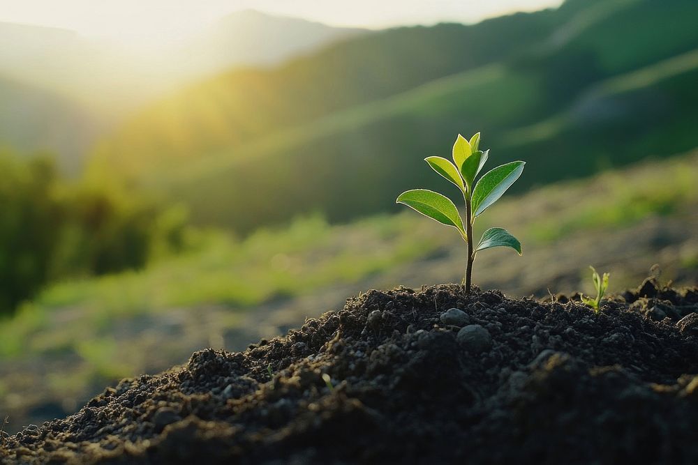 Sunlight plant green soil.