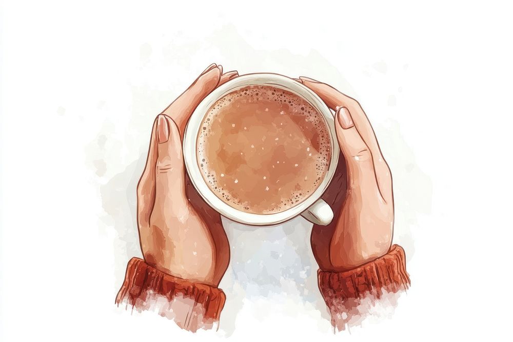 Holding hot chocolate cup illustration beverage coffee.