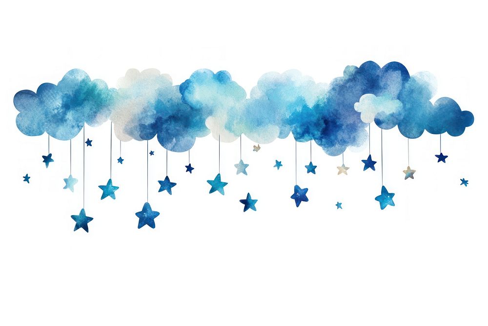 Blue cloud hanging stars illustration watercolor clouds.