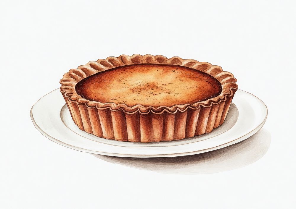 Pumpkin Pie on white plate illustration dessert food.