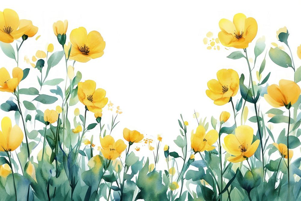 Yellow flowers illustration watercolor painting.