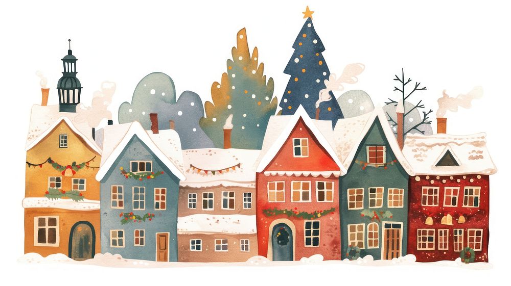 Christmas five houses christmas illustration decorations.