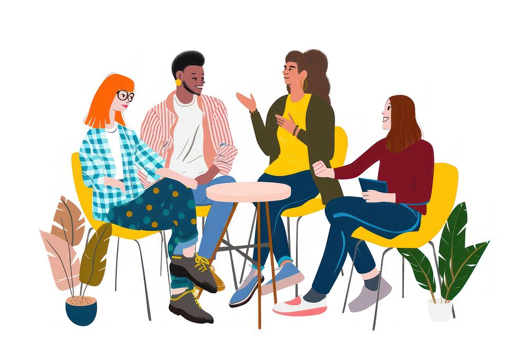 Group people meeting person illustration diverse.