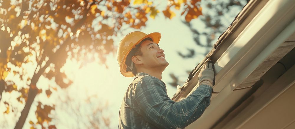 Asian maintenance man construction worker helmet.