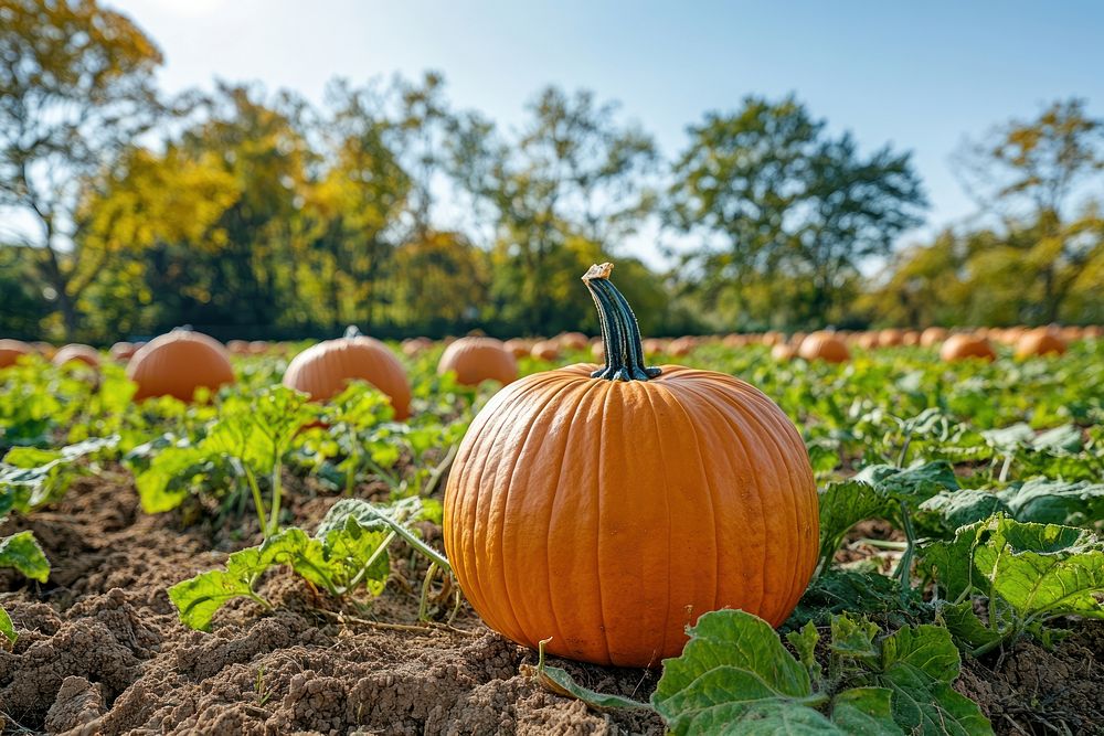 Real pumpkins outdoors produce harvest.