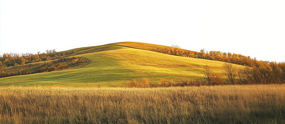 Real green hilly grass field hills landscape.