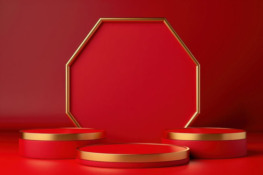 A hexagon podiums for product display background frame gold.