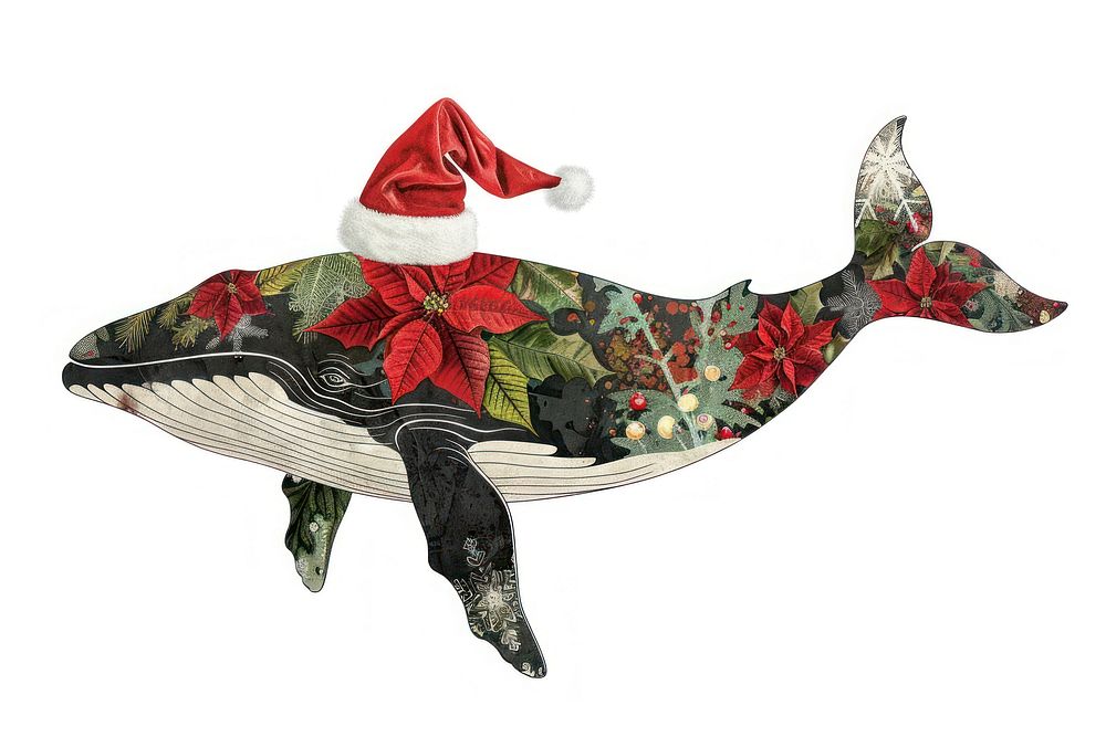 Poinsettia christmas pattern whale.