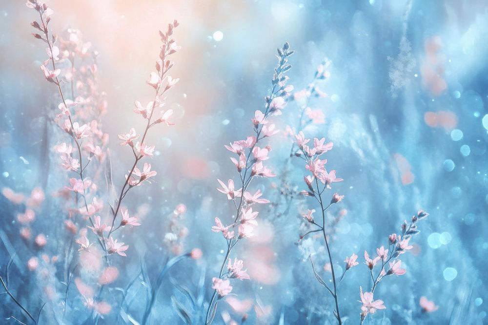 Blue bokeh background flowers nature dreamy.