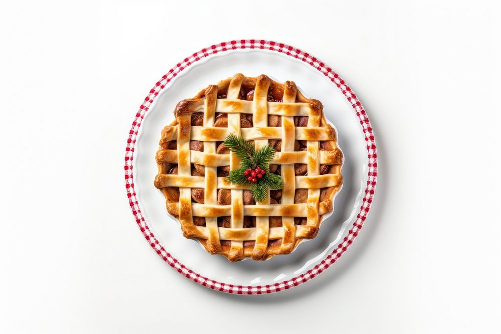 Christmas pie on plate background dessert white.